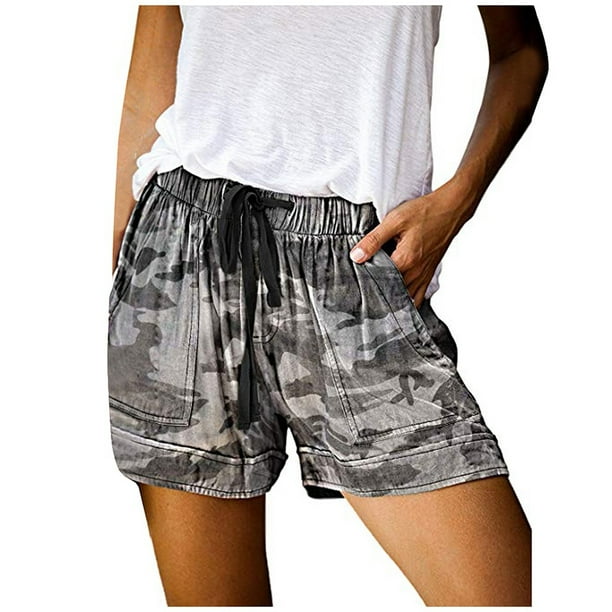 Fashion Women Ladies Comfy Drawstring Casual Print Elastic Waist Pockets Shorts